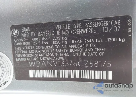 2008 BMW 528Xi from USA, damaged, VIN WBANV13578CZ58175